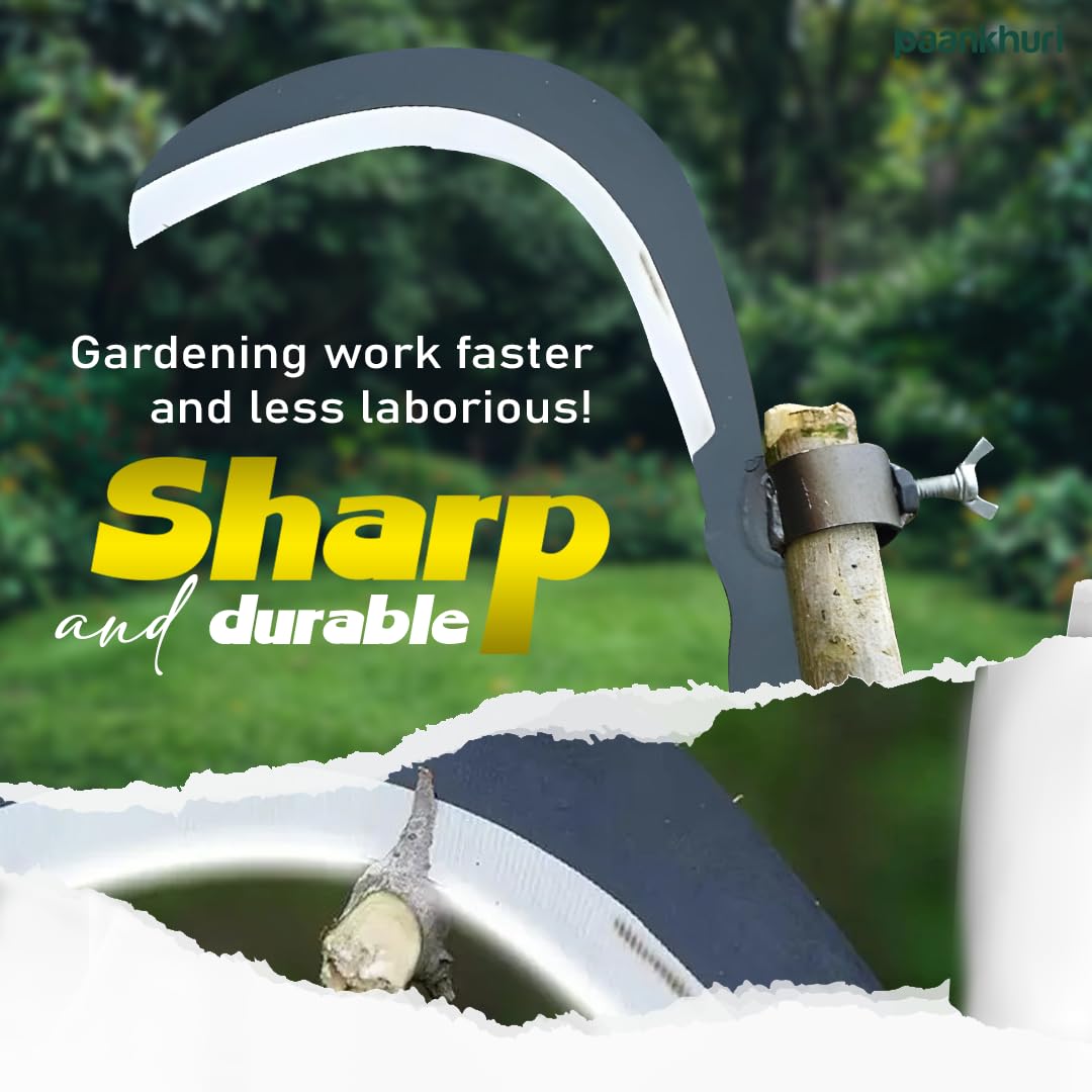 Manual Grass and Weed Cutter – Silver Manganese Steel Curved Blade with Adjustable Handle Clamp (20cm