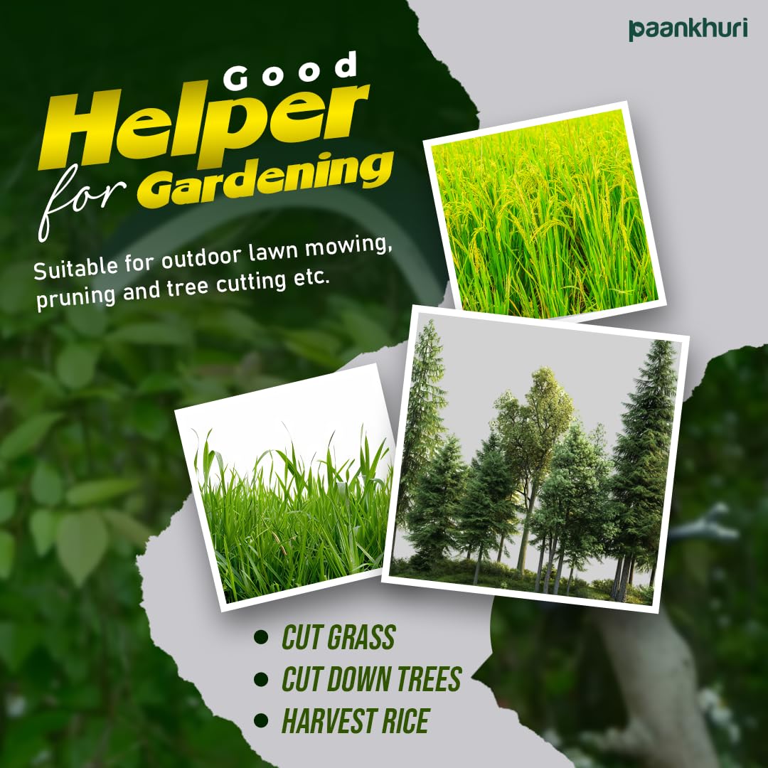 Manual Grass and Weed Cutter – Silver Manganese Steel Curved Blade with Adjustable Handle Clamp (20cm